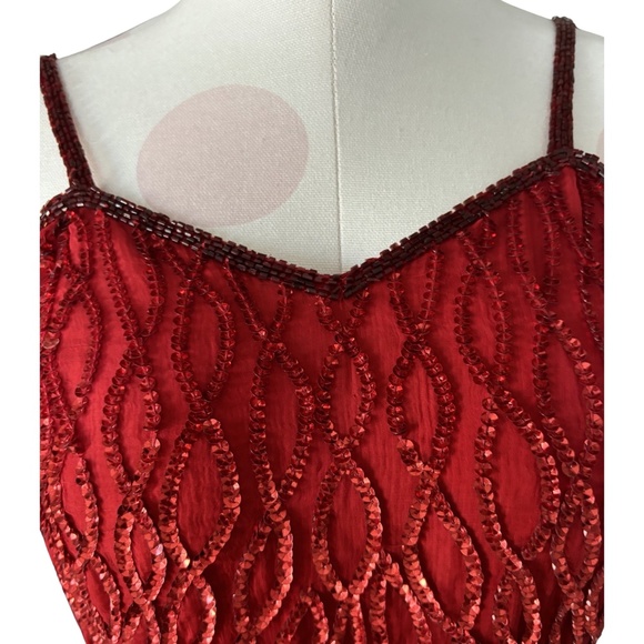 Vintage 90's Red Beaded Silk Full Length Evening Dress - XL - Picture 11 of 13